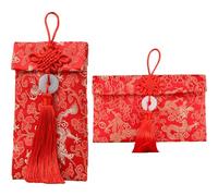 UTHCLO 2pcs Red Envelopes New Year Money Packet 3.9x7.1inch Brocade Material with Tassel and Silk Buttons, Traditional Chinese Festive Embroidery, Symbolizes Good Blessings and Brings