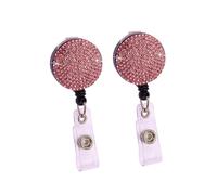UTHCLO 2Pcs Retractable Rhinestone Id Badge Reel Clips Pink Round Abs Strap Badge Holders for Nurses Teachers Students with Retractable Cord and Easy Clip Attachment