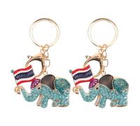 UTHCLO 2Pcs Sky-Blue Elephant Keyrings with Thai National Flag and Sparkling Rhinestones, Small Cute Animal Charms Keychain Set for Handbags, Backpacks, Car Keys, Party Favors