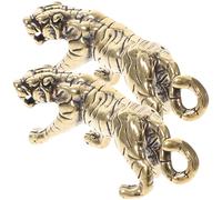 UTHCLO 2pcs Small Brass Tiger Figurines for Desktop Decor, Sturdy and Strong Retro Style Ornaments, Lovely Golden Tiger Models for Home or Office Decoration