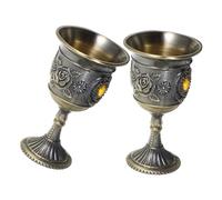 UTHCLO 2pcs Vintage Metal Wine Goblet with Rose Pattern Decorative Retro Household Liquor Cups Smooth Touch Tin Alloy High Footed Goblets for Bar and Banquet Use