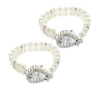 UTHCLO 2pcs Women's Heart-Shaped Quartz Watch Crystal Pearl Bracelet Double Row Elastic Band Small Square Dial Suitable for Party and Everyday Outfits
