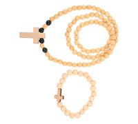 UTHCLO 2pcs Wooden Catholic Rosary Beads Necklace Bracelet Set for Women