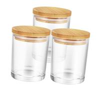 UTHCLO 3 Pcs Glass Candle Holder Candle Pots Supplies Holder Apothecary Jars with Lids Transparent Wood
