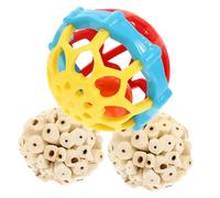 UTHCLO 3 Pcs Small Bird Cage with Natural Edible Soft Balls and Rubber Beak Grinding Balls for Parrots Budgies Cockatiels for Finches and Small Pets Random Color