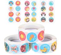UTHCLO 3 Rolls of Paper Cartoon Stickers with Strong Adhesive, Multi-Function Round Labels for Kindergarten Accessory and Envelope Sealers, Creative and Lovely Design for Children