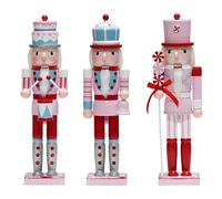 UTHCLO 3pcs 38cm Macaron Color Wooden Nutcracker Figurine Set - Drum, Bell Lollipop Soldier Models - Christmas Shelf and Desktop Decoration
