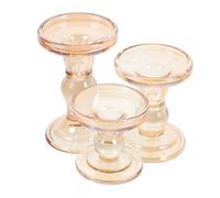 UTHCLO 3Pcs Amber Glass Roman Column Candle Holders Tapered Candlesticks for Wedding Date Candlelight Dinner Dining Table Decoration Vintage Style Centerpiece