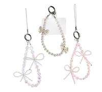 UTHCLO 3pcs Cute Pearl Beaded Phone Charm Wrist Strap with Pink Blue Butterfly Short Lanyard for Cell Phones Compact Anti-lost Hand Strap Accessories for Bag Camera Pendants Easy