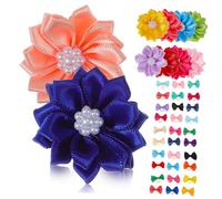 UTHCLO 40pcs Pet Hair Accessories with Bowknot and Flower Designs Soft Lightweight Hair Bows for Dogs and Small Pets Elastic Bands for Daily Wear and Special Occasions Random Color