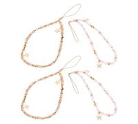 UTHCLO 4pcs Cute Pink Star Beaded Phone Charm Wrist Strap Set Short Mobile Phone Lanyard Chain with Star Pendant Wristlet for Case and Handbag Accessories