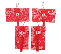 UTHCLO 4pcs Embroidered Red Envelopes with Dragon Phoenix Motifs Traditional Chinese Year Lucky Money Packets for Spring Festival Wedding Auspicious Cloth Hong Bao