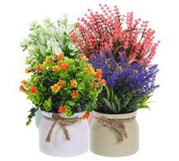 UTHCLO 4pcs Faux Potted Flowers Fake House Plants Decorative Plastic Table Decorations No Need to Water for Living Room and Home Office Desk