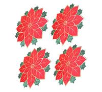 UTHCLO 4pcs Meal Insulation Mat Party Shape Pattern Poinsettia Tableware Din Embroidered Linen Colorful Serviette Elegant Vibrant Winter Bulk Xmas Mats Washable Cotton Pink Chemical Fiber