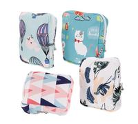 UTHCLO 4pcs Portable Menstrual Pad Bag Set Waterproof Cotton Cloth Sanitary Napkin Storage Pouch Travel Multi-Function Organizer with Assorted Green Balloon, Pink, Leaf, and Cat Prints