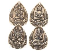 UTHCLO 4pcs Solid Brass Buddha Amulet Pendants Keychain Vintage Chinese Buddhist Statue Charms for Year Festival Gift and DIY Decoration