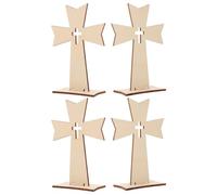UTHCLO 4Pcs Wooden Jesus Cross Set - Standing Christian Tabletop Crosses for Church Altar Decoration - Unfinished Natural Wood Religious Crucifix Ornaments for Christening Table Display