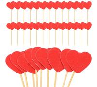 UTHCLO 50pcs Heart Cupcake Toppers Paper Bamboo Picks Creative Classic Festive Cake Decoration for Birthday Valentine's Day Party