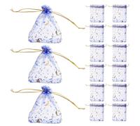UTHCLO 50pcs Organza Drawstring Pouches Small Mesh Bags for Candy and Stationery Storage with Gold and Silver Star Moon Prints, Elegant Chic Bags for Christmas and Birthdays