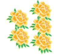 UTHCLO 5Pcs Embroidered Flower Iron Patches for Sewing Clothes Repair Yellow Peony Badges for Jeans Jackets Bags Decoration and Mending