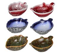 UTHCLO 6 Pcs Japanese Style Ceramic Snack Dishes Bowls for Dipping and Seasoning Leaf and Pufferfish Designs in Red Blue and Green and Easy to Clean Serving Plates for Entertaining