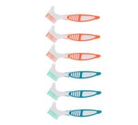 UTHCLO 6pcs Dual Head Denture Cleaning Brushes with Slip Large Handles Precision Denture and Aligner Toothbrush for Elderly Oral Care Portable Color Coded Bristles for Travel
