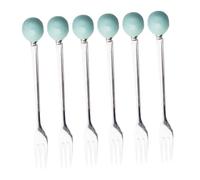 UTHCLO 6pcs Sky-Blue Ceramic Handle Dessert Forks Creative Mini Stainless Steel Flatware for Cake Coffee and Home Tableware Ergonomic Grip Practical for Stirring Sugar and Cream