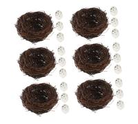 UTHCLO 6set Rattan Bird Nest with Artificial Eggs Outdoor Twig Nest for Garden Decor and Handmade Easter Craft Supplies Low Maintenance Country Style Birdcage Accessories
