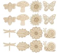 UTHCLO 80pcs DIY Wooden Slices Insect and Flower Cutouts Set Including Snail Mushroom Chrysanthemum Dragonfly Beetle Butterfly Bee for Home Decoration Crafting