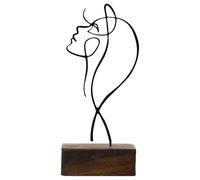 UTHCLO Abstract Iron Line Art Sculpture with Wooden Base Smooth Edges Minimalist Character Ornament for Desk Decor Living Office Shelf Display Modern Home Accent