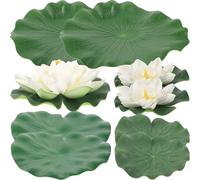 UTHCLO Artificial Floating Lotus Flower Set Beautiful Water Lily Props Plastic Reusable Simulated Lotus Flowers with Leaves, 9pcs for Fish Tank and Pool Decoration for Garden Decor