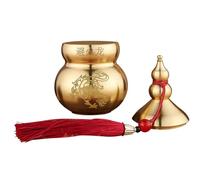 UTHCLO Brass Hu Lu Gourd Statue with Red Tassel, Chinese Style Hollow Gourd Ornament for Kitchen Prosperity, Feng Shui Wealth Charm Home Décor Accent, Housewarming