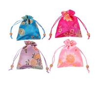 UTHCLO Brocade Drawstring Jewelry Storage Pouch Set 4pcs Small Decorative Coin Bags for Wedding Party Favors in Lake Blue, Rose Red, Pink, and Purple Peony Designs