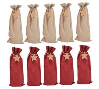 UTHCLO Burlap Wine Bottle Bags with Drawstring Closure Red and Natural Colors Bulk Wine Bags for Christmas Weddings Packaging Protective Reusable Pouches for Whiskey Beer