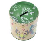 UTHCLO Cartoon Owl Pattern Tinplate Coin Bank for Desktop Money Container with Easy Use Lid Round Piggy Bank for Birthday Gift and Coin Saving Green Color