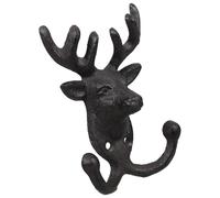 UTHCLO Cast Iron Deer Head Wall Hook Double Coat Rack Vintage Rustic Animal Hooks for Indoor Wall Decoration Farmhouse Style Stag Head Hanger