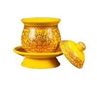 UTHCLO Ceramic Lotus Flower Holy Water Cup Buddhist Offering Sacrifice Mug Medium Yellow for Worship Supplies and Ritual Use