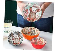 UTHCLO Ceramic Rice Serving Bowl with Cartoon Rabbit Design Smooth Edge Food Bowl for Soup Salad Instant Noodles Kitchen Tableware for Household Use