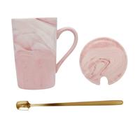 UTHCLO Ceramic Tea Cup Mug with Lid and Spoon Pink Plain Design High-Grade Material for Home Office Coffee Shop Hot Coffee and Tea Mug for Men and Women