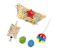 UTHCLO Chicken Feeder Set 5pcs with Bamboo Weaving and Shredder Loofah for Parrots and Chickens, Plastic and Grass Material Hanging Bird Cage to Pet Bird Health and Entertain Random Color