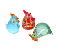 UTHCLO Chicken Statues and 3pcs Miniature Glass Chick Set Figurines Hand Blown Rooster Collectible Farmhouse Style for Home Decor Desk and Shelf Arrangement