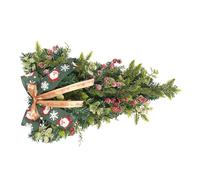 UTHCLO Christmas Eucalyptus Leaf Door Hanging Swag Red Berry and Ribbon Bow, Upside Down Teardrop Garland for Xmas Door and Wall Decoration, Festive Holiday Wreath for Staircase and Home