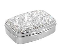 UTHCLO Compact Mini Travel Pill Organizer with Multiple Compartments, Elegant Metal and Rhinestone Design, Luxury Daily Medicine Dispenser and Jewellery Storage Box for On-the-go Use