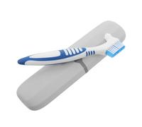 UTHCLO Denture Toothbrush and Blue Storage Case Set, Double-Sided Retainer Brush Cleaner for False Teeth, Portable Aligner Cleaning Brush with Travel Storage Box for Orthodontic Care