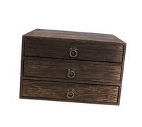 UTHCLO Desktop Wood Box with Pull Ring Drawer Three Tier Solid Wood for Home Office Sundries Organising