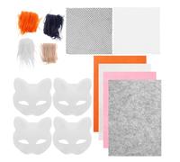 UTHCLO DIY Kit Plush Set 4 Blank White PVC Cat Masks, 5 Fabric Sheets, 4 Fur Strips, 2 Mesh Pieces - Hand-Painting Cosplay Masks for Halloween, Masquerade, and Costume Parties
