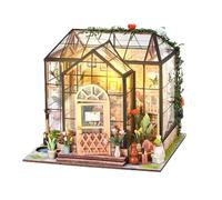 UTHCLO DIY Miniature Flower Greenhouse Building Set Architectural Model Kit for Handmade Dollhouse Miniature Garden House Craft Challenging Puzzle for Decoration No Battery Included