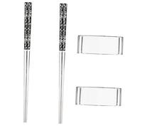 UTHCLO Elegant Stainless Steel Chopsticks Set with Holder and Patterned Surface for Comfortable Grip Reusable Dinner Accessory with Convenient Rest Easy to Clean and Safe for Daily Use