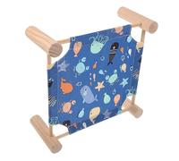 UTHCLO Elevated Hamster Bed with Wooden Rack Breathable Cartoon Pattern Pet Hammock for Small Pets Guinea Pigs Rabbits Hedgehogs Cozy Hideaway Cage Accessory