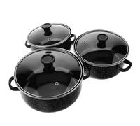 UTHCLO Enamel Stock Pot Three Pieces Vintage Coffee Enamel Pans User-Friendly Easy to Clean Kitchen Cookware for Beginner in The Kitchen and Small Families